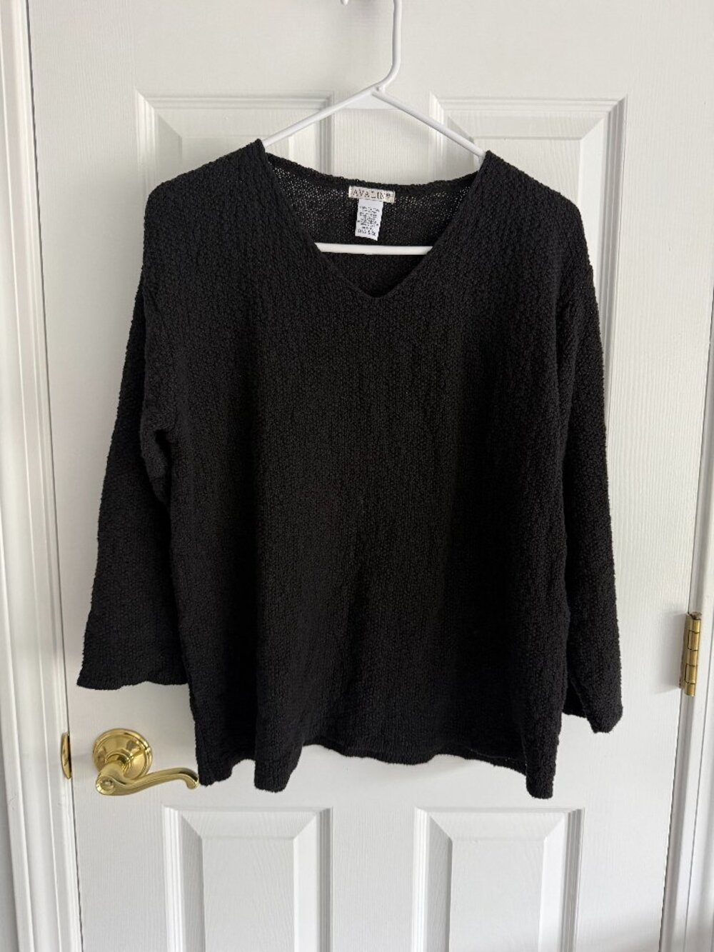 Avalin Cotton Boucle V-Neck Sweater, Black, One Size